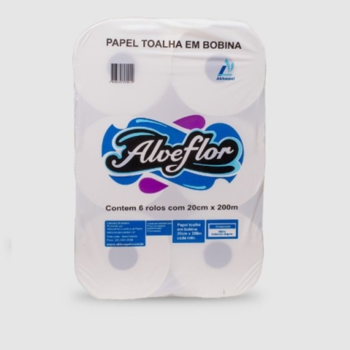 Papel Toalha em Bobina de 200m Alveflor 
